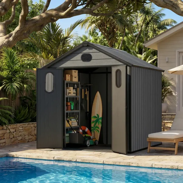 Aoodor 6 x 7.5 FT Outdoor Resin Storage Shed - 6 x 7.5 FT