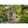 Keter Premier Tall Vertical Resin Durable Outdoor Storage Shed With Floor for Patio Furniture and Tools, Grey