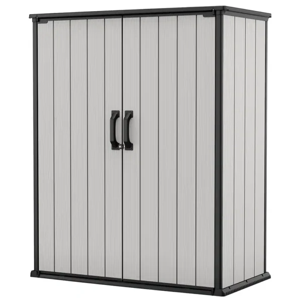 Keter Premier Tall Vertical Resin Durable Outdoor Storage Shed With Floor for Patio Furniture and Tools, Grey
