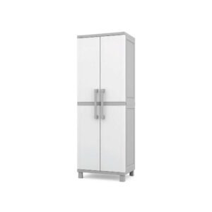 Keter Utility Garage Vertical Resin Home Storage Cabinet with lockable Doors and Shelves Ideal for Organization and Tools, White